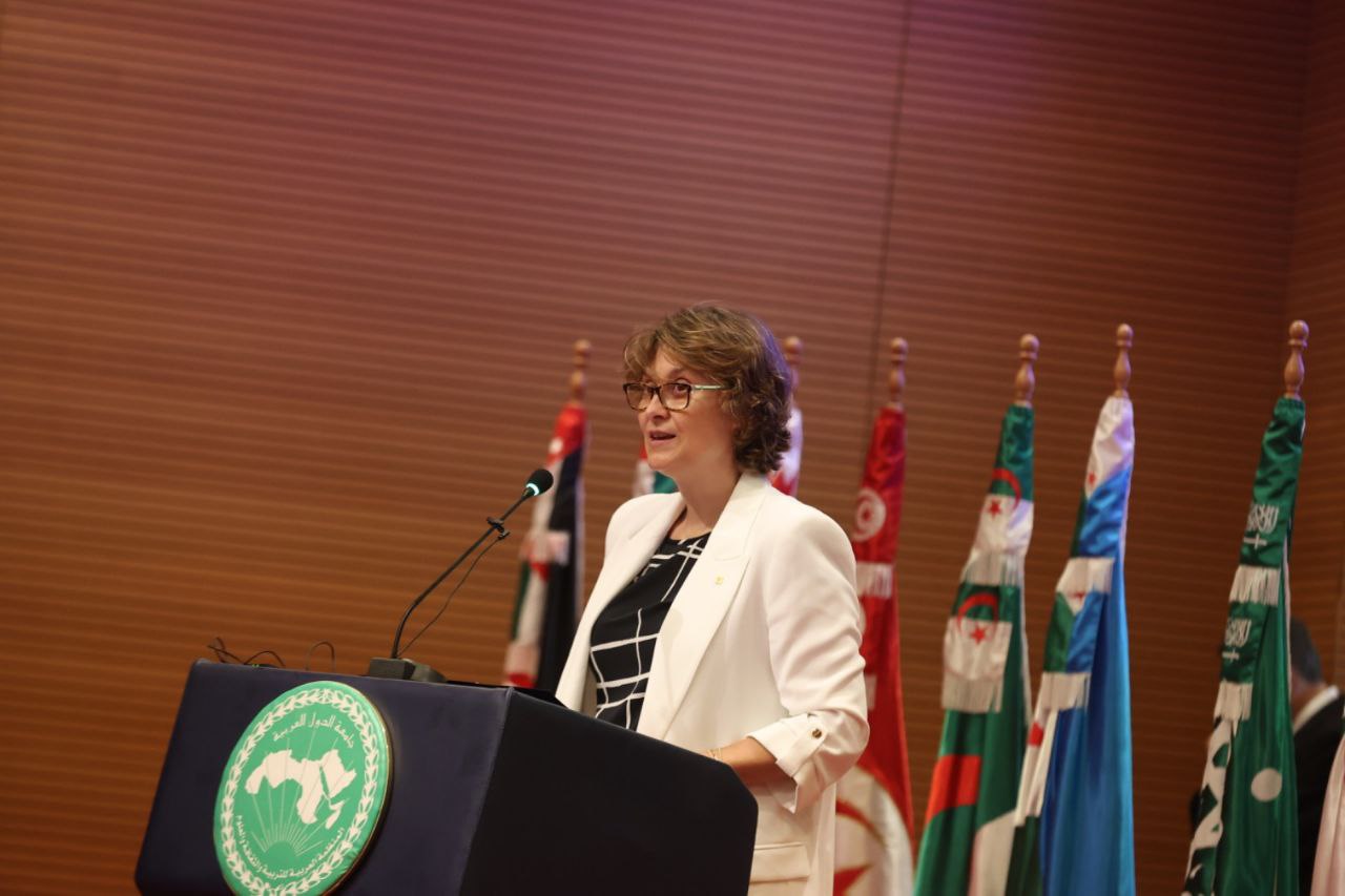 Minister Serret during her speech at the ALECSO international congress.